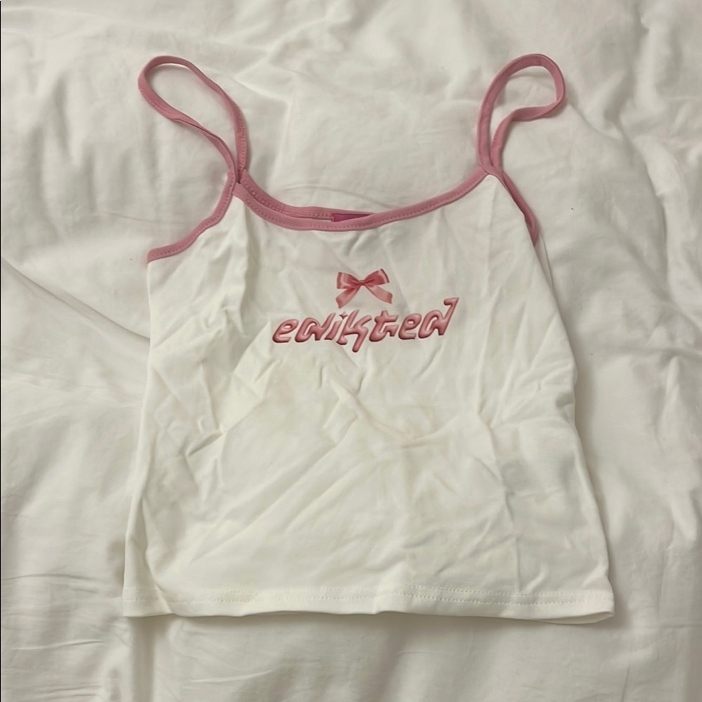 White and Pink Tank Top with Bow Detail